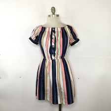 Blush Dress Women Large Multicolor Stripes Short Sleeve Pullover Button Detail