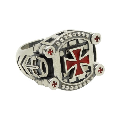 Ritter Templer Handarbeit Sterlingsilber Ring Freimaurer Kreuz Schild Schwert Größe  - Bild 12 von 12