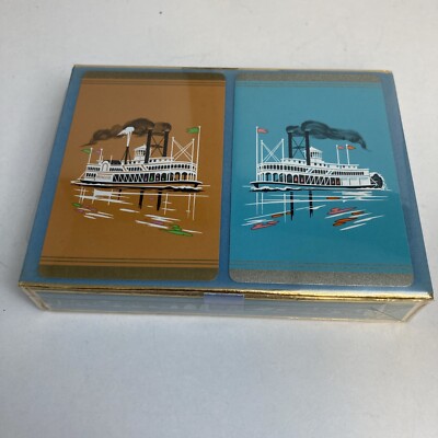 Sealed Vintage Oil Gas Advertising Double Deck Playing Cards Riverboat Theme