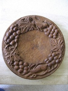 J. Selwyn Dunn (1895-1978) Hand Carved Wooden Plate with Grapes, Leaves, and Bir