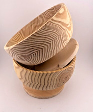 Handcrafted Turned Solid Raw Pine Wood Pedestal Bowls Local Artist Signed 4"