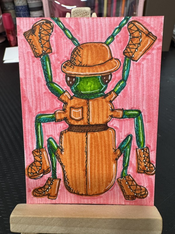 ACEO Beetle Safari Art Card Original Miniature Drawing Insect by Sarah Wilbourn