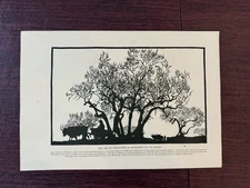 Ugo Mochi Vintage Black Silhouette Art Picture Ox Cart Scene Town & Country 1931