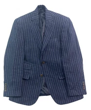Jos A Bank 38R 1905 Navy Blue Stripe 100% Linen Blazer Jacket Sport Suit Coat
