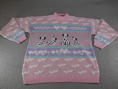 Vintage Adele Knitwear Sweater Womens Medium Pink Grannycore Dalmatian Dogs 80s