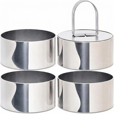 Ring Molds for Cooking, 3'' Stainless Steel Mousse Mold with 1 Pusher, 4-Piece C