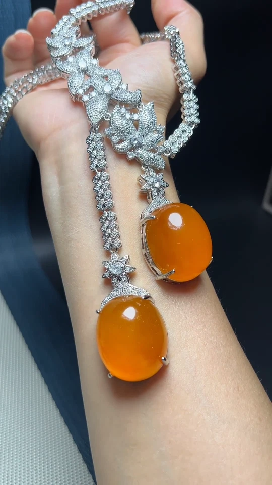 Luxury Icy Yellow Jadeite Necklace • Dual Pigeon Egg Pendant w/ CZ Gift Ready - Image 2 of 4