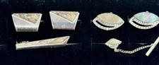 Vintage Mid Century Etched Anson Cuff Links & Tie Bar Set lot of 2 C014