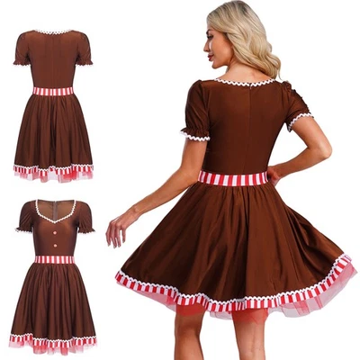 MARKENLOS Damen Weihnachten Lebkuchen Kurze Puffärmel Tutu Kleid Christmas Cookie Cosplay