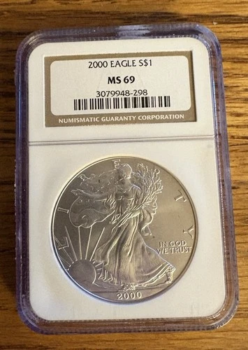 2000 Silver Eagle S$1 MS69 Brown Label NGC MS 69