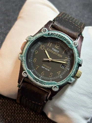 Vintage Timex Expedition Indiglo 39mm Men Watch WR50M,Date,Aluminum Case,New Bat