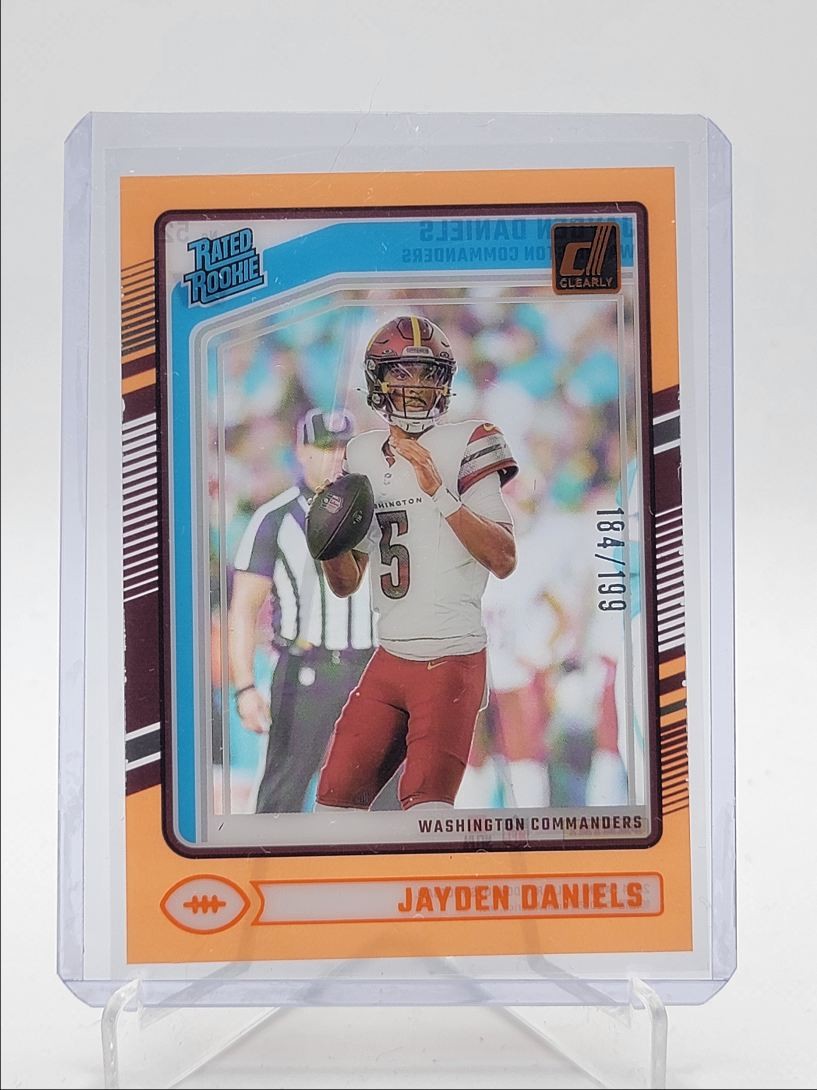 JAYDEN DANIELS 2024-25 CLEARLY DONRUSS RATED ROOKIE ORANGE RC /199 Q5692