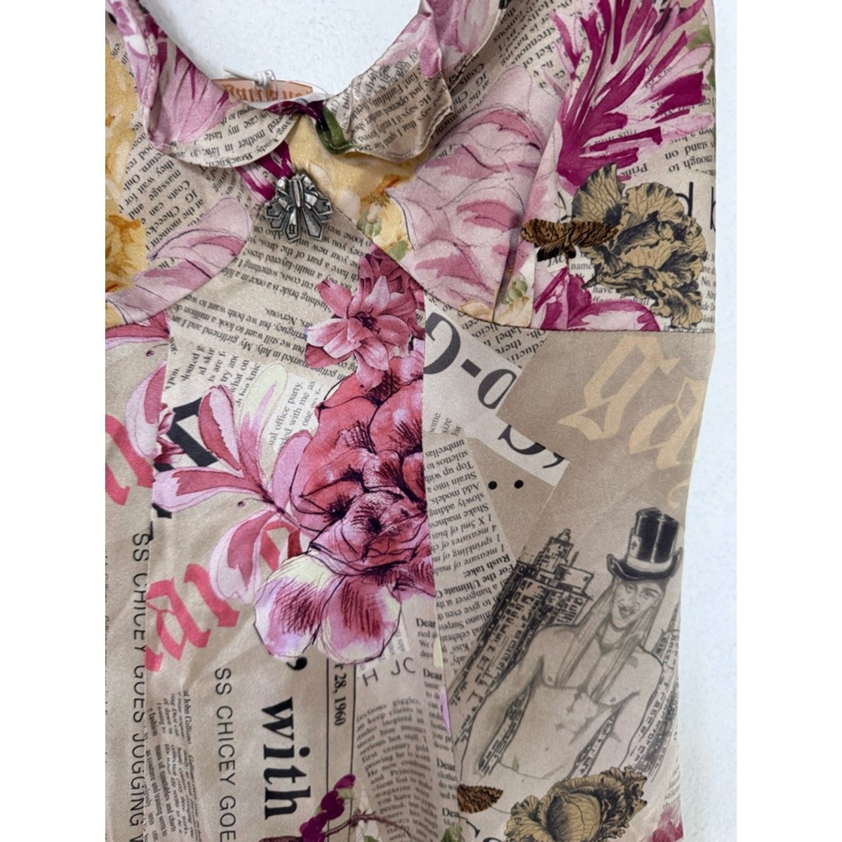 Galliano John Galliano Gazette Floral Newspaper Y2K Silk Vintage
