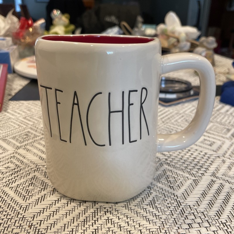 Rae Dunn "Teacher" Mug Large Letter Pink By Magenta Coffee