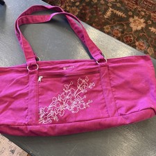 Gaiam Yoga Mat Accessory Bag Magenta Canvas Floral Embroidery 100% Cotton Travel