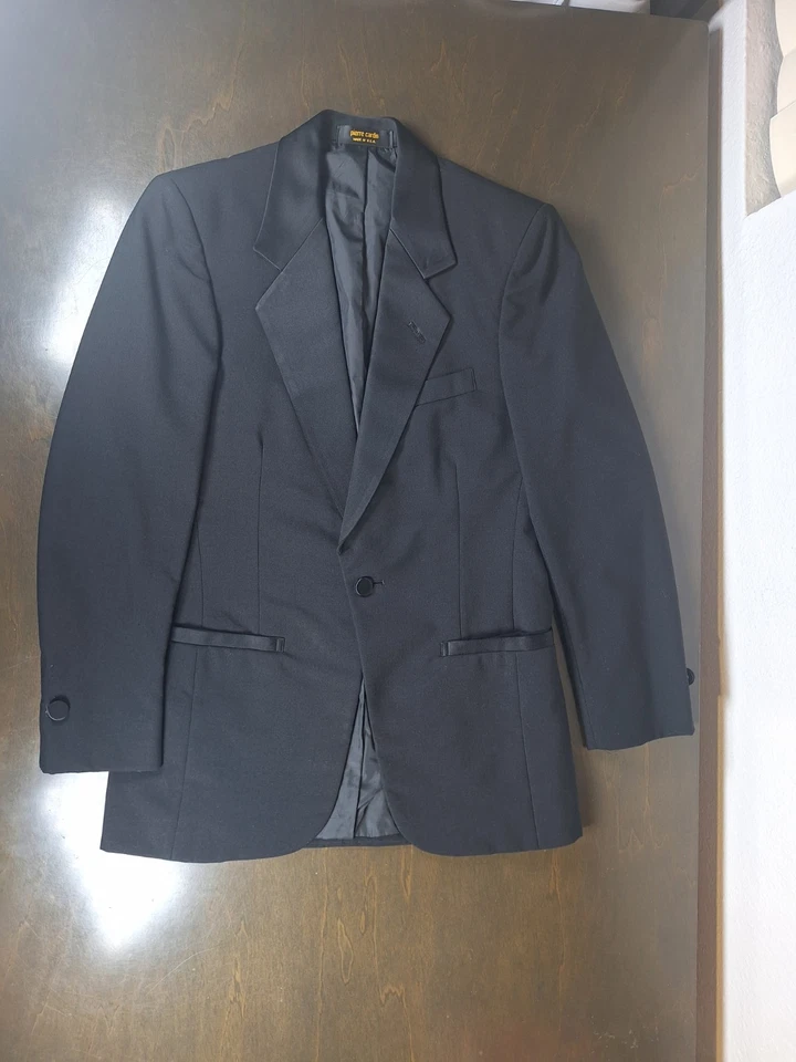 Chaqueta Esmoquin Pierre Cardin Talla 34S Rayas Negras Solapas Satinadas Muescas Foto 2 de 4