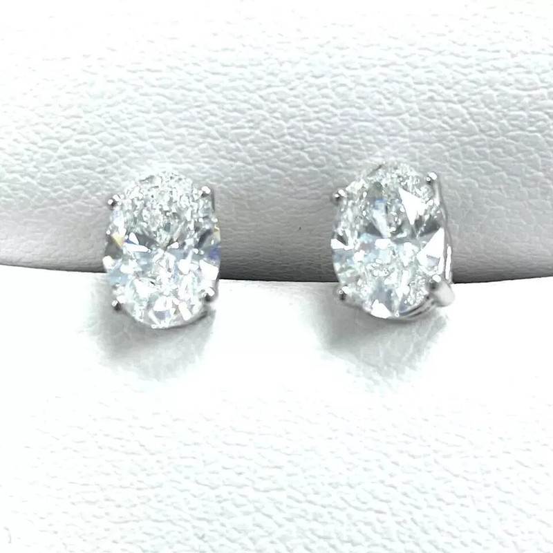 4TCW Oval Lab Grown/CVD Diamond Stud Earrings For Birthday 14k White Gold #270