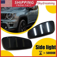 L + R Smoked White LED Side Marker Fender Lights Lamps For 2015-up Jeep Renegade