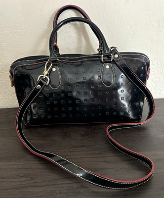 ARCADIA  EMBOSSED BLACK PATENT LEATHER SATCHEL CROSSBODY BAG GUC