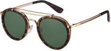 Vintage Steampunk Double Bridge Round Polarized Sunglasses Designer Metal Frame