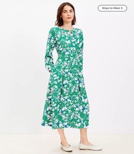 NWT Loft Green Floral Button Front Long Sleeve Dress with Pockets Size 12T