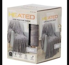 Berkshire Life Heated Electric Fur Throw Gray 50 in X 60 in