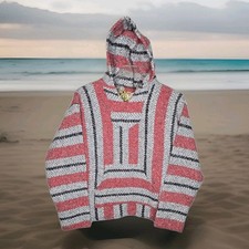 Baja Joe Mexican Pullover Hoodie Striped Drug Rug Poncho Kanga Pocket Size S