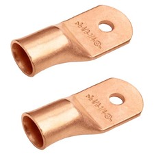 SELTERM 2pcs 4/0 AWG 1/4" Stud Copper Wire Lugs, Ring Terminals, Battery Cabl...
