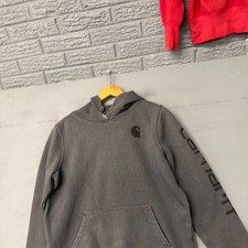 Carhartt Boys Relaxed Fit Hoodie Gray Sleeve Logo Graphic Sweatshirt Size M 8-10