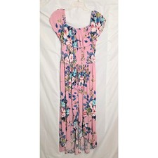 Xhiliration Maxi Dress Women's Size L Pink Blue Florals On Off Ruffled Shoulder