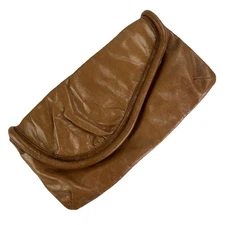 Hobo International Lori TAN Leather Foldover Clutch Handbag - Clean