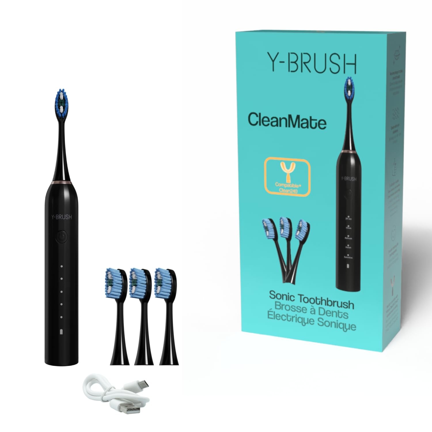 Brosse à dents électrique sonique pour gencives sensibles avec manche ergonomique noir