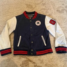 Converse All Star Varsity Jacket Boys Youth M 10-12 Blue White Snap Front