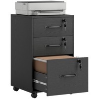 HOMCOM 3 Drawer File Cabinet Rolling Filing Cabinet for A4 and Letter Black