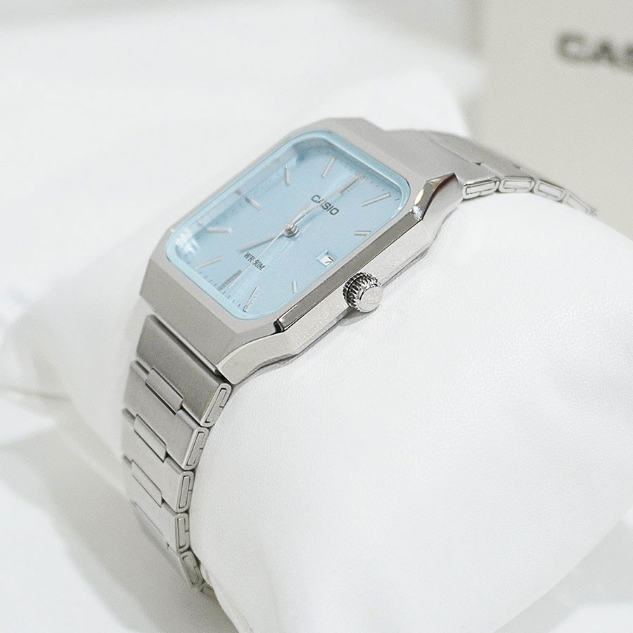 Casio Men's Analog Square Dial Stainless Steel Band Watch MTP