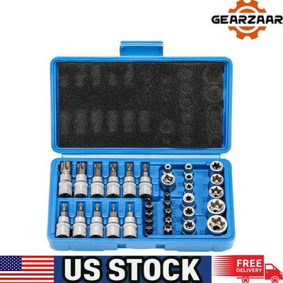 NEW 34pcs Torx Star Sockets & Bit Set Male Female E-torx Security Bits 3/8 US*