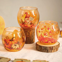 Hewory 3 Teelichthalter Glas Set FüR Herbstdeko Innen (KüRbis/Wichtel)