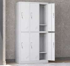 White Steel Locker Cabinet 6 Door Storage Gym Office Changing Room Unit
