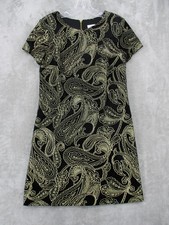 Calvin Klein Dress 8 Velvet Gold Embroidery Paisley Sheath Whimsigoth Office