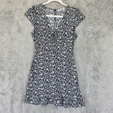 Abercrombie & Fitch Dress Womens XS Black White Floral Mini Fit & Flare V-Neck