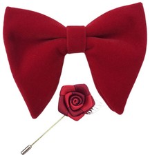 Justar Mens Pre-Tied Oversized Velvet Bow Tie with Flower Lapel Pin Brooch fo...