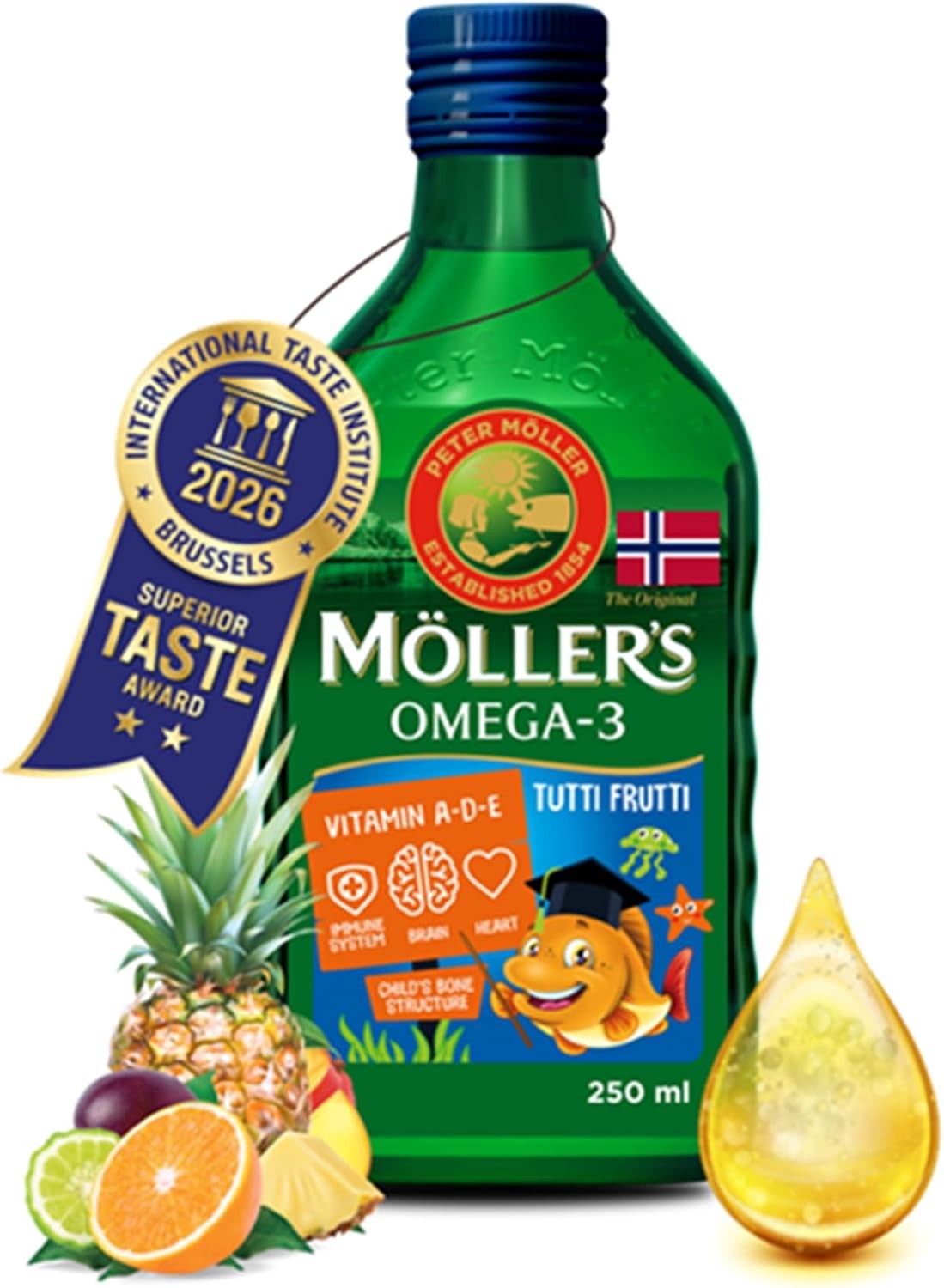 Moller's Omega 3 Cod Liver Oil for Kids - Tutti Frutti 250ml | Natural Nordic