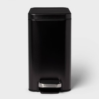 10L Stainless Slim Step Trash Can Black Removable liner for easy cleaning