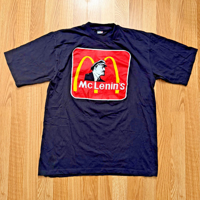 Vintage Y2K McLenin s Satire Black Graphic T-Shirt Size Large Lyon 90 s XL