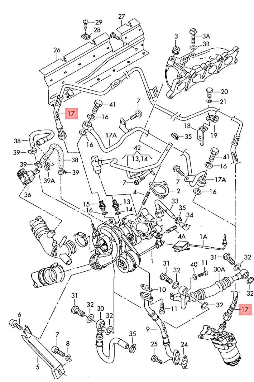 Línea de aceite del turbocompresor para Volkswagen (N/P 06B145771P)
