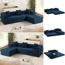 Oversized L-Shaped Convertible Sleeper Sofa with Storage - Blue