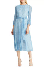 Ralph Lauren Print Georgette Fit-and-Flare Dress - size 14 - Blue/Colonial Cream