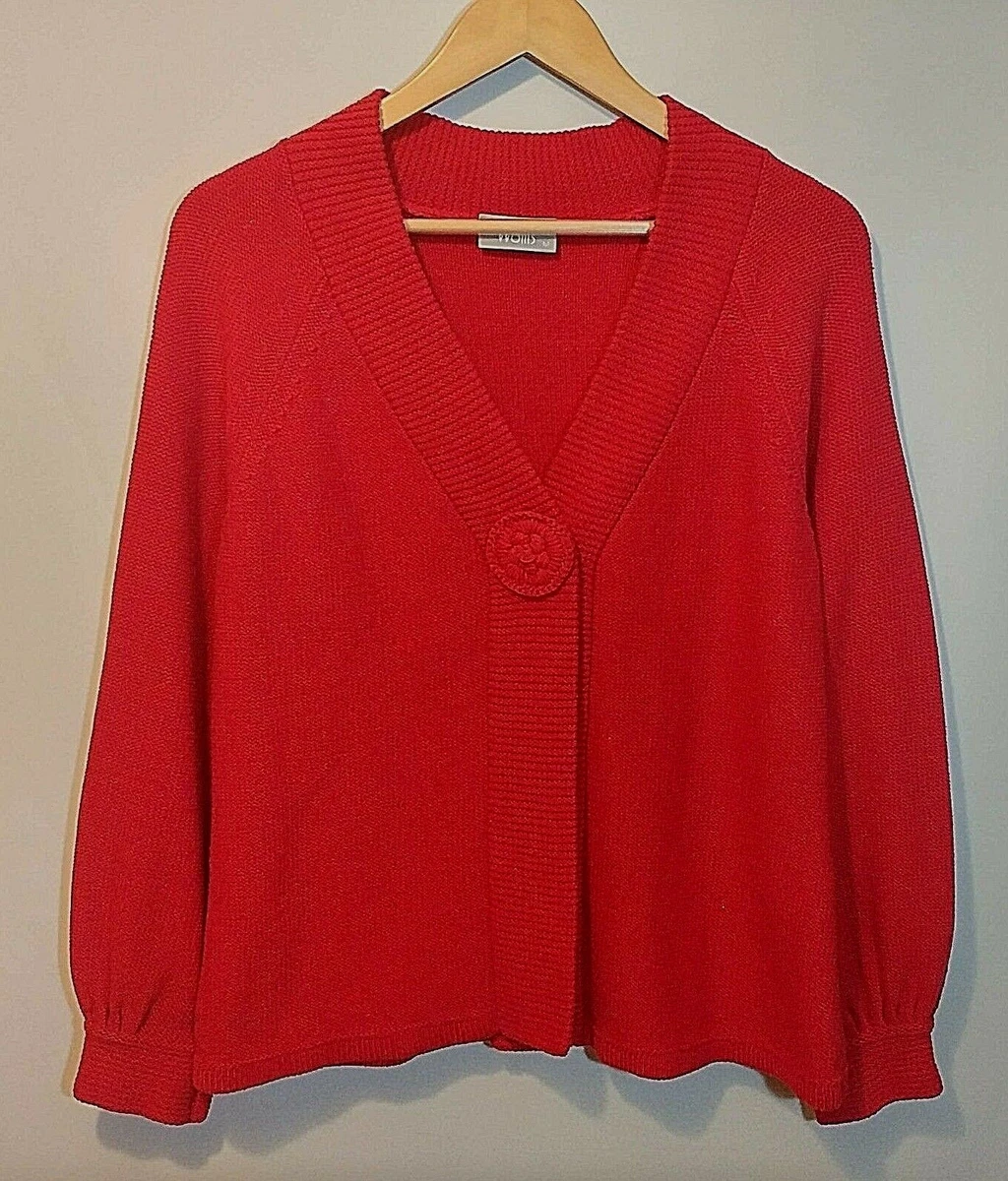 Wallis Ladies Cardigan UK M Red One Button Close Cotton Blend Bell