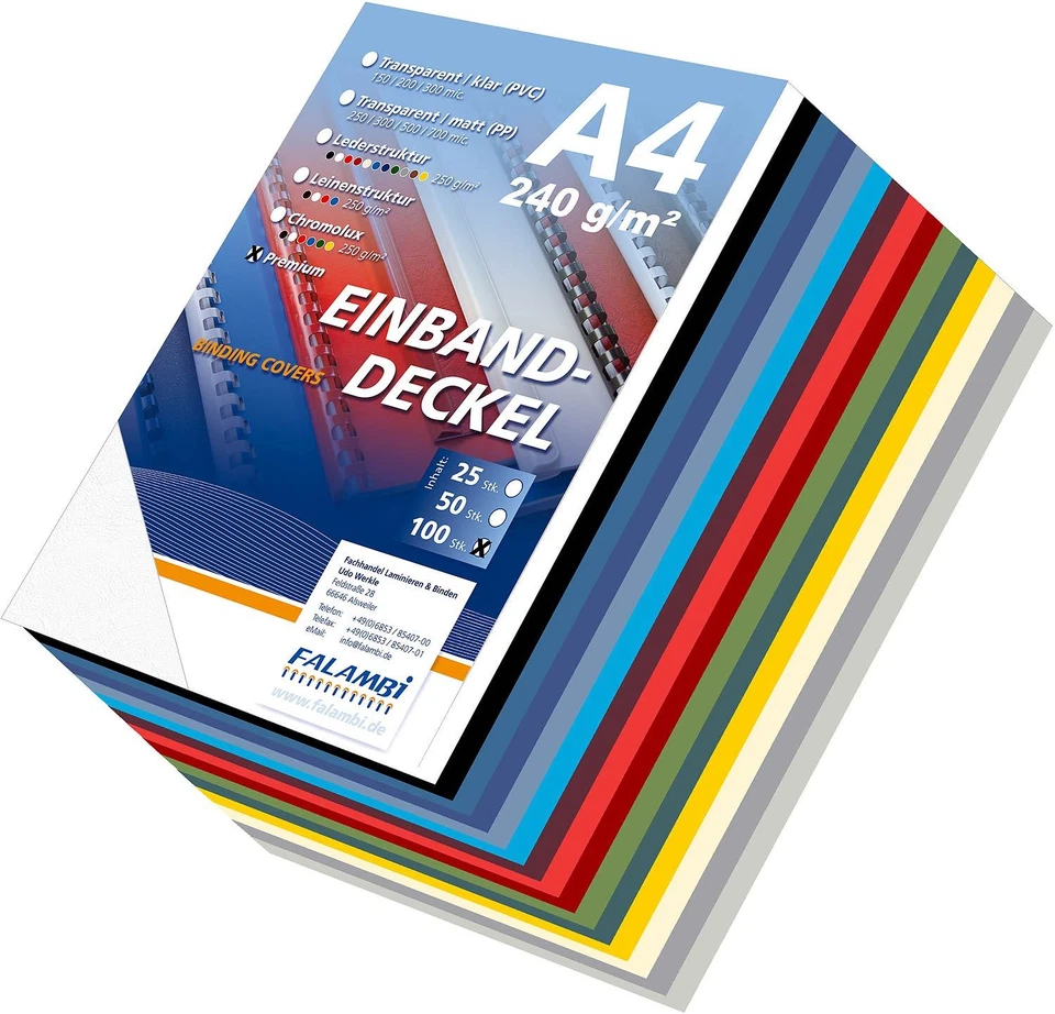 100 Einbanddeckel Lederstruktur - Set, Deckblatt Falambi / PREMIUM 240 - mix