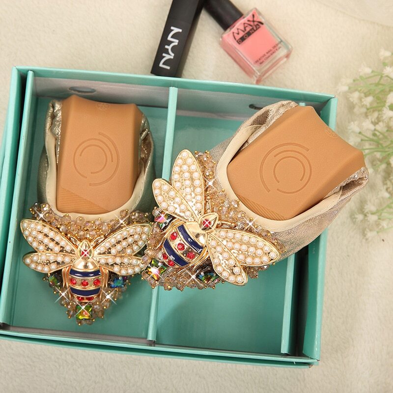 Ballet Flats Rhinestone Wedding Shoes Foldable Sparkly Comfort Slip on Loafers-image